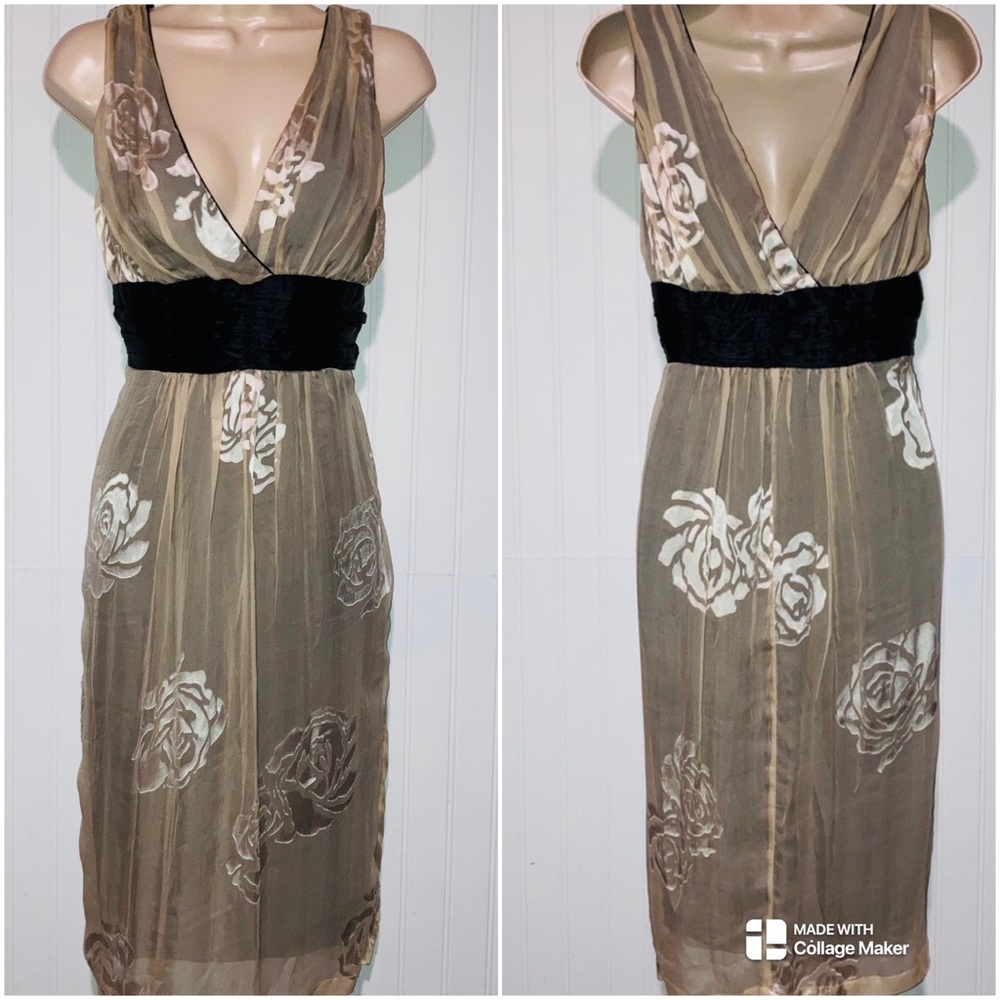 Jonathan Martin Brown Floral Dress with Black Accents